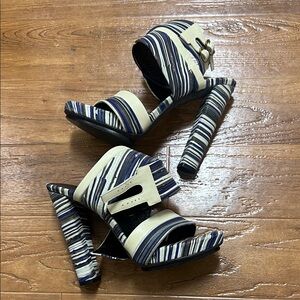 Balenciaga Cream and Black Striped Heels